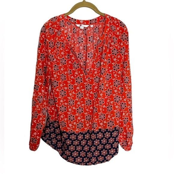 Boden Orange Blue V Neck Blouse 4 - Picture 1 of 8
